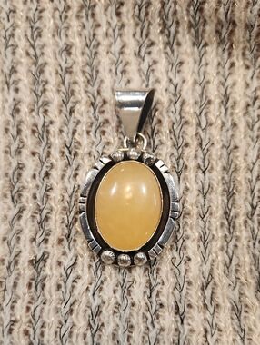 Sterling Silver Yellow Amber Oval Pendant - Unbranded